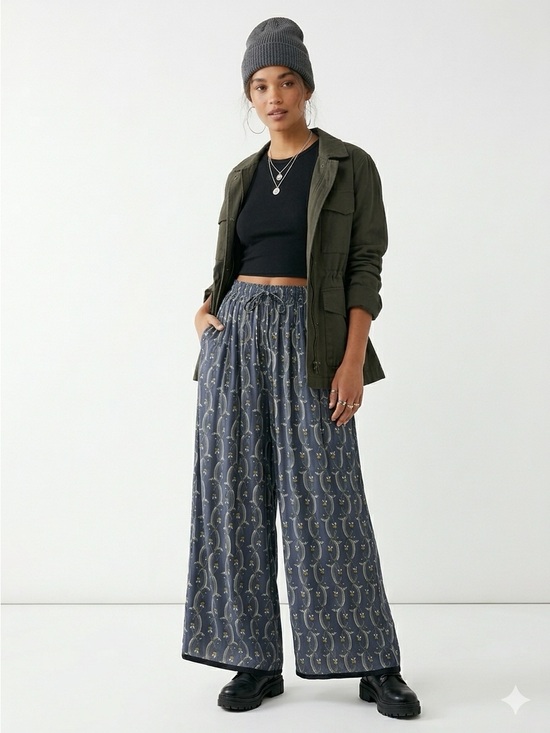 Ayasya Pants - Ayasya Super Fun 70’s Inspired Palazzo Pants with Blue Floral Pattern